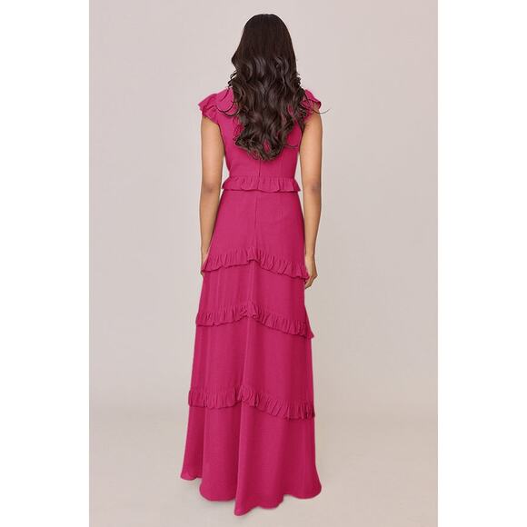 Revelry Women’s Formal Dress Pink Maxi Ruffle V-Neck Bridesmaid Prom Gown NWT - Picture 2 of 8
